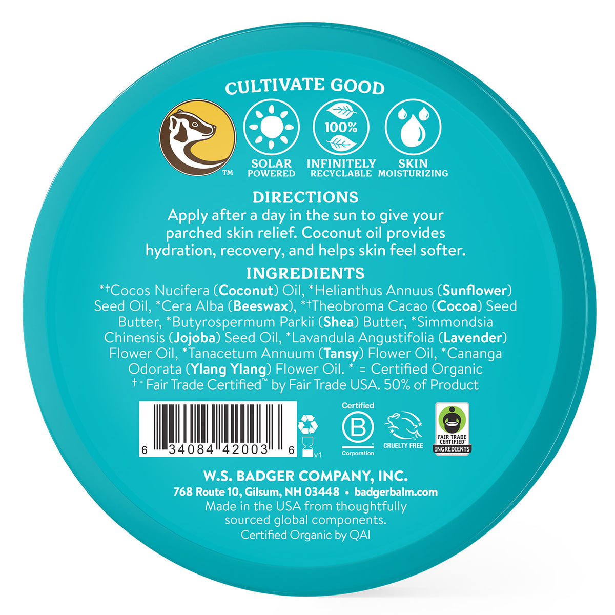 Coconut After Sun Balm Organic Skin Moisturizer Badger Balm