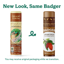 Load image into Gallery viewer, cocoa butter lip balm new look, same badger