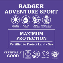 Load image into Gallery viewer, adventure sport reef safe mineral sunscreen SPF 50 certifications