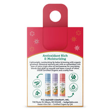 Load image into Gallery viewer, organic lip balm holiday 3 pack red box back