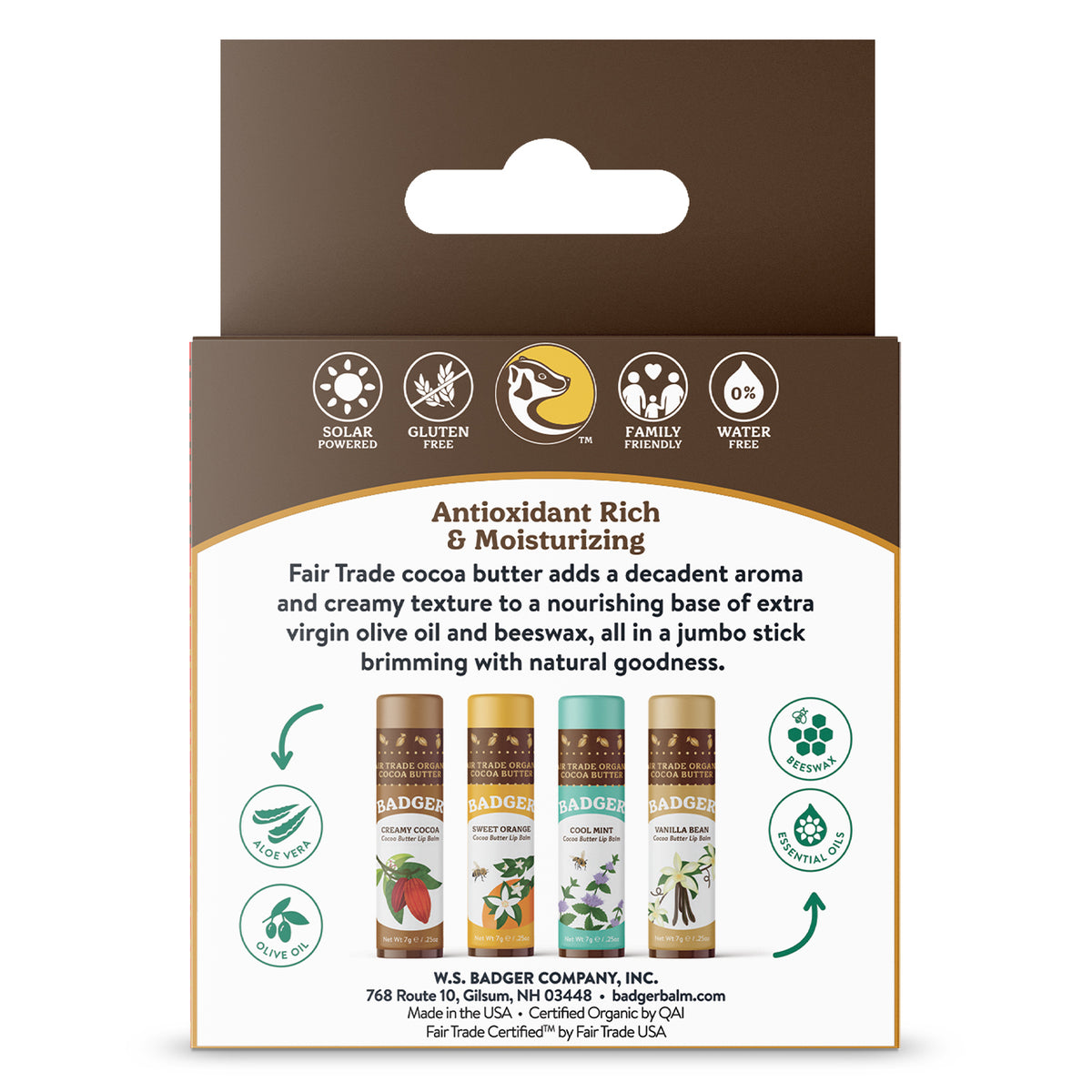 Fair Trade Cocoa Butter Lip Balm Gift 4-Pack | Badger Balm