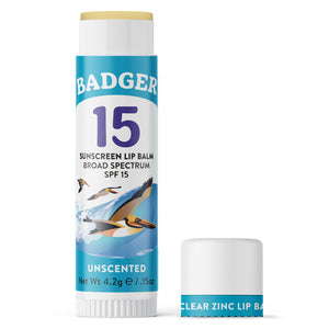 lip sunscreen mineral zinc oxide SPF 15 lip balm open cap