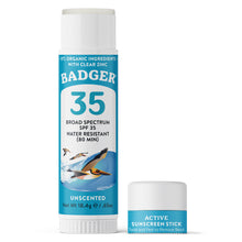 Load image into Gallery viewer, active mineral sunscreen stick SPF 35 open cap
