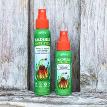 Load image into Gallery viewer, Two bottles of Badger Anti-Tick Spray on a wooden surface
