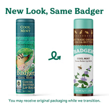 Load image into Gallery viewer, cool mint cocoa butter lip balm new look, same badger
