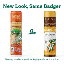 Load image into Gallery viewer, sweet orange cocoa butter lip balm same look, new badger
