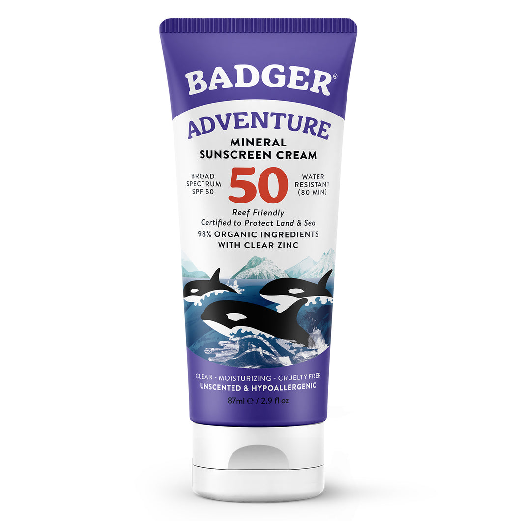 Badger SPF 50 Adventure Mineral Sunscreen Cream - 2.9 fl. oz.