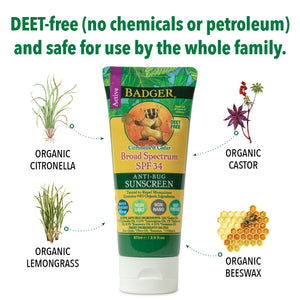 bug repellent sunscreen Badger organic ingredients