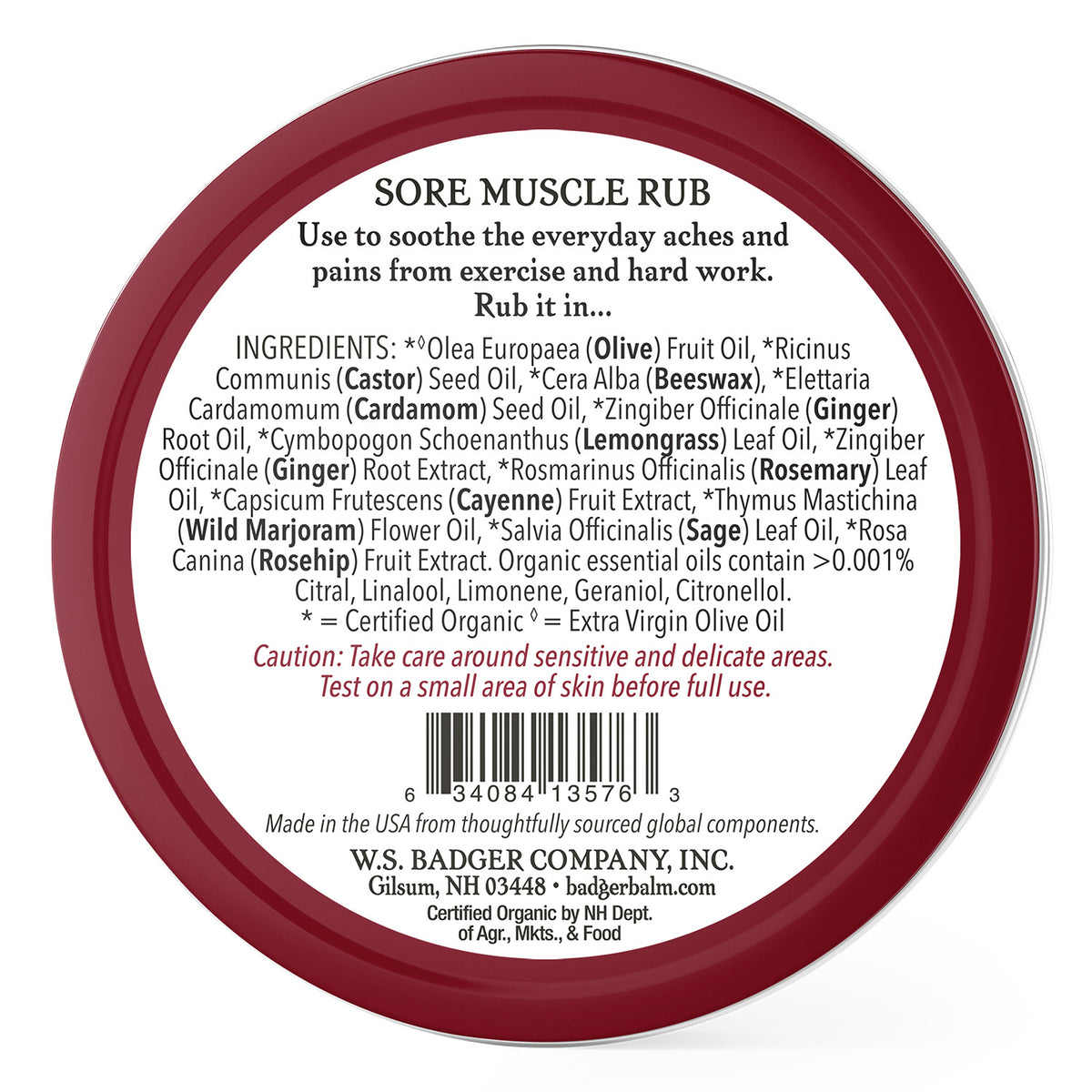 Badger Sore Muscle Rub Natural & Organic Badger Balm